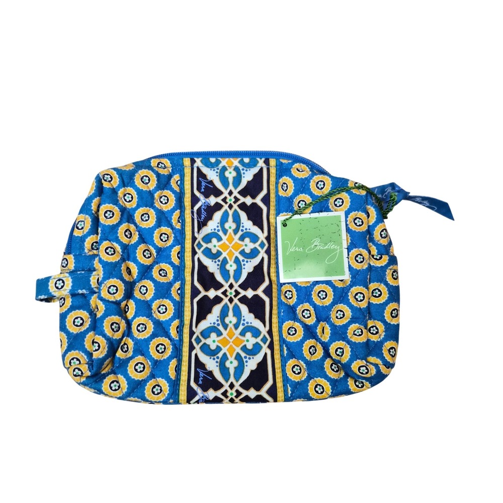Vera Bradley Sun Valley Quilted Cosmetic Bag Blue Yellow Floral Makeup Pouch NWT